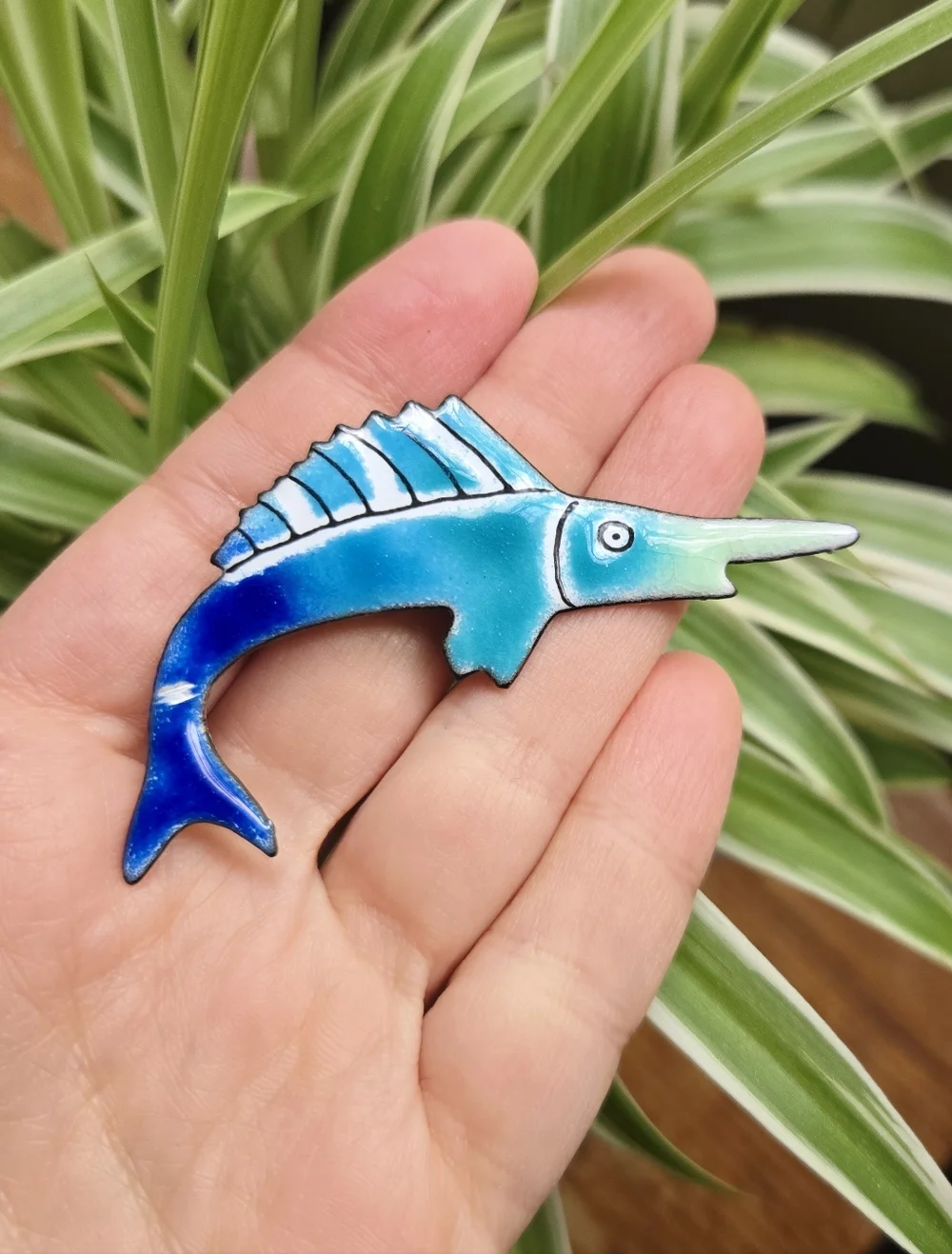 Vintage Swordfish Nautical Blue Marine Fish Lapel Brooch Pin